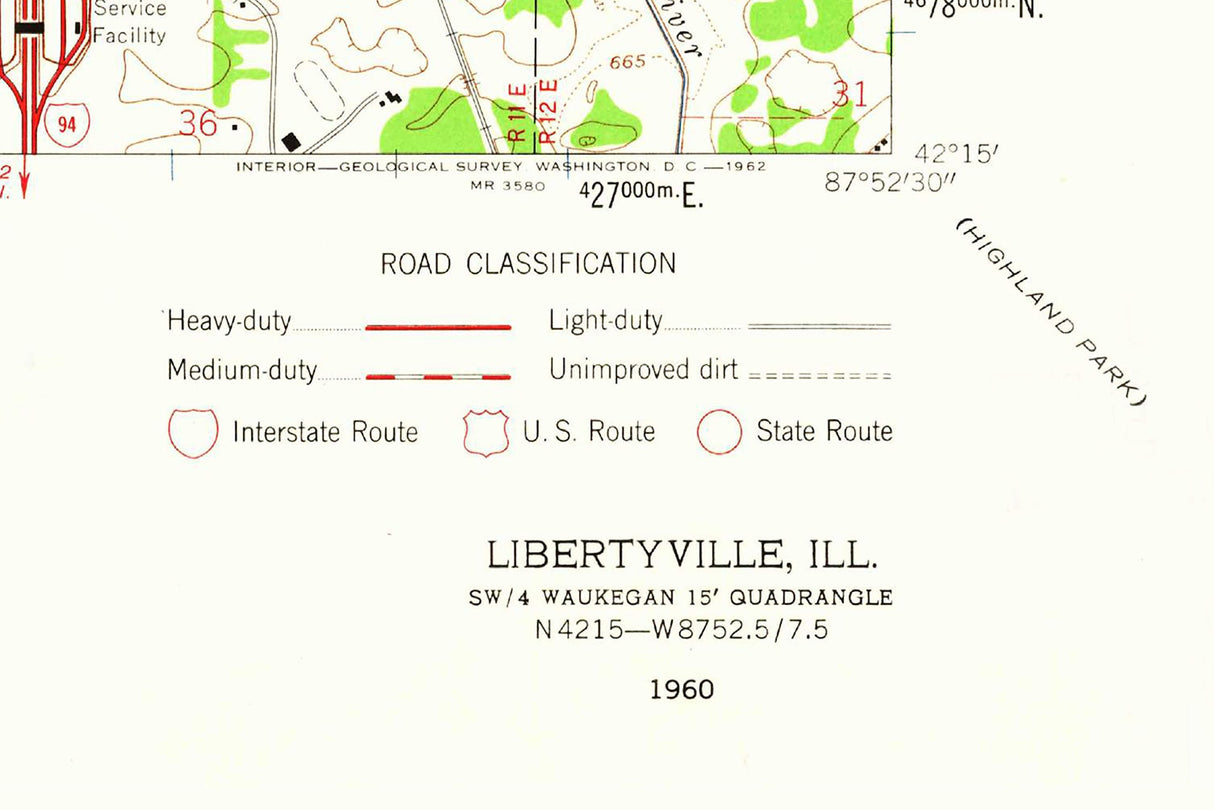 1960 Topo Map of Libertyville Illinois