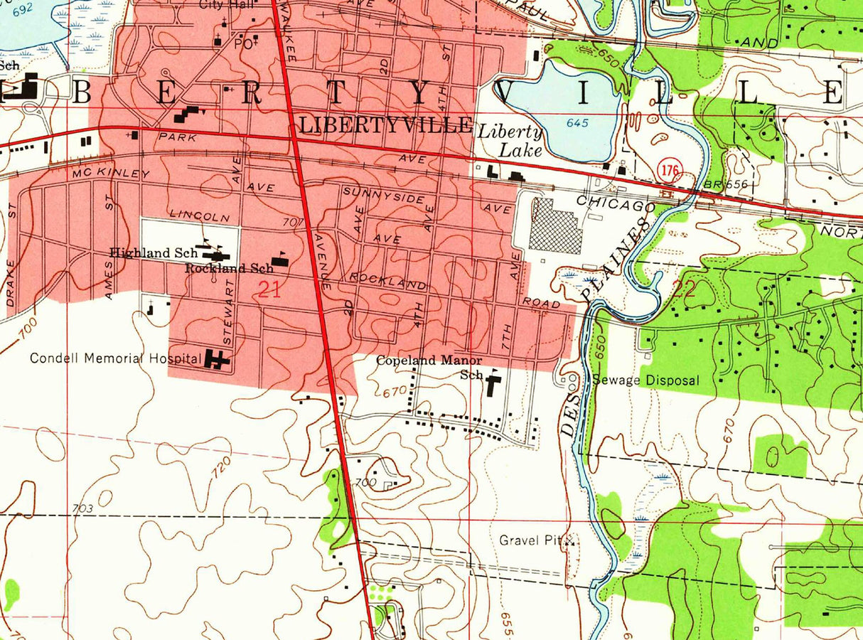 1960 Topo Map of Libertyville Illinois