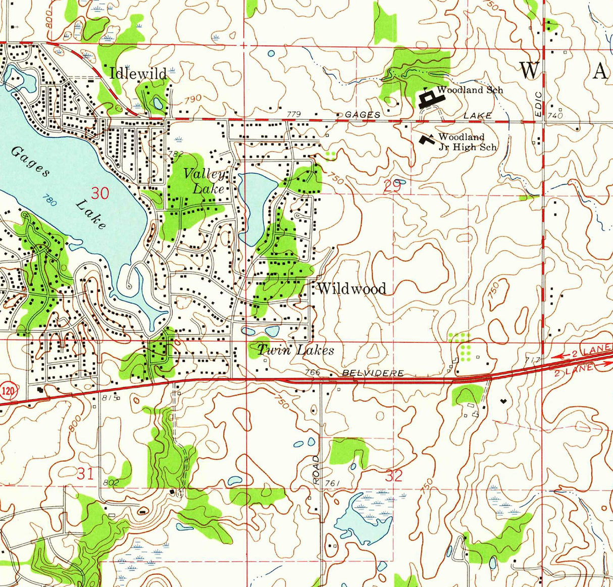 1960 Topo Map of Libertyville Illinois