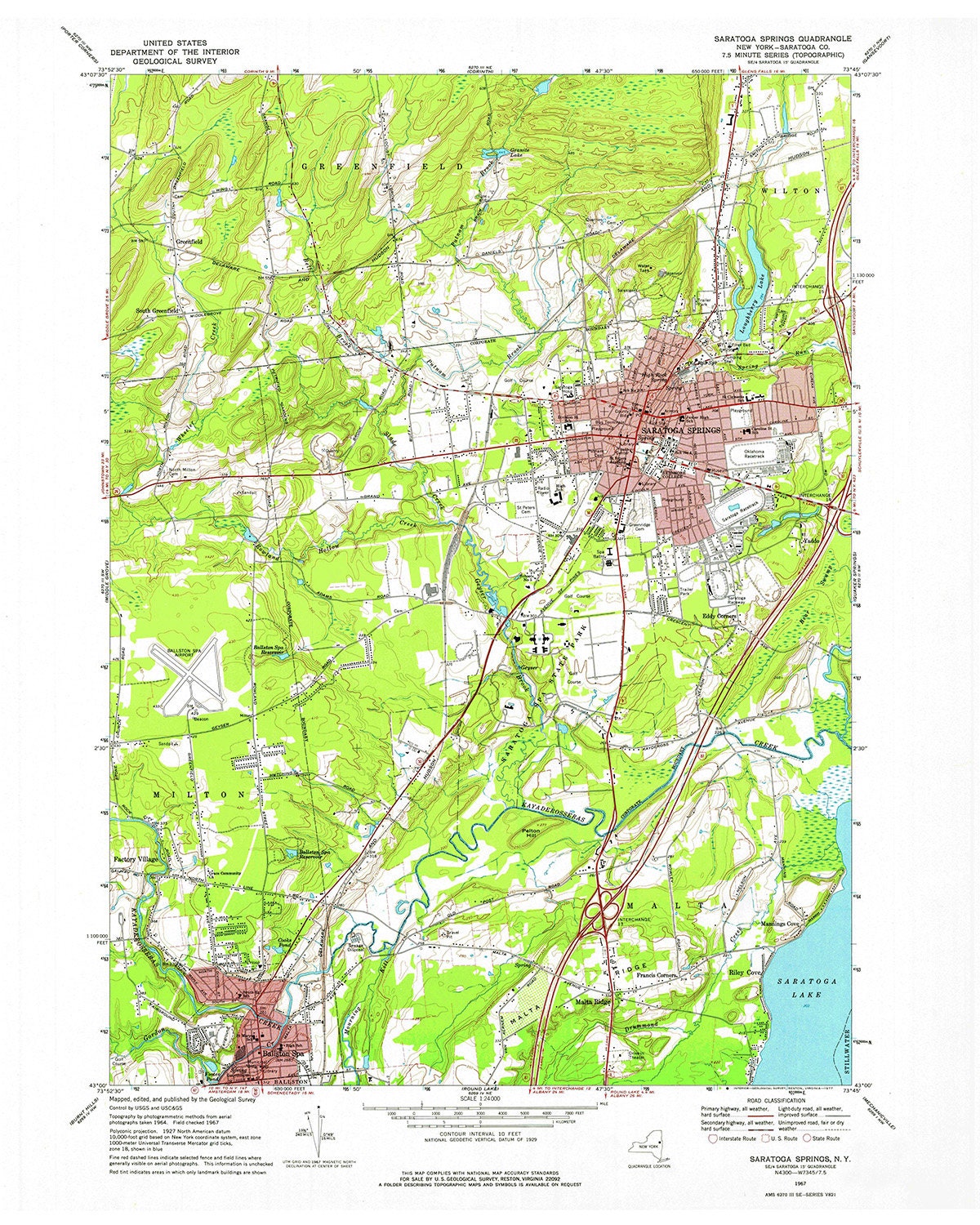 1967 Topo Map of Saratoga Springs New York