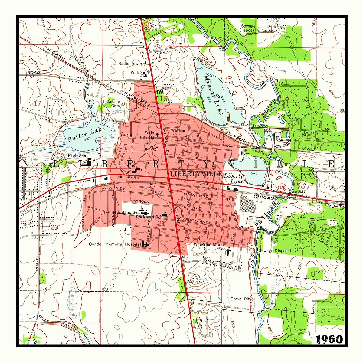 1960 Map of Libertyville Illinois