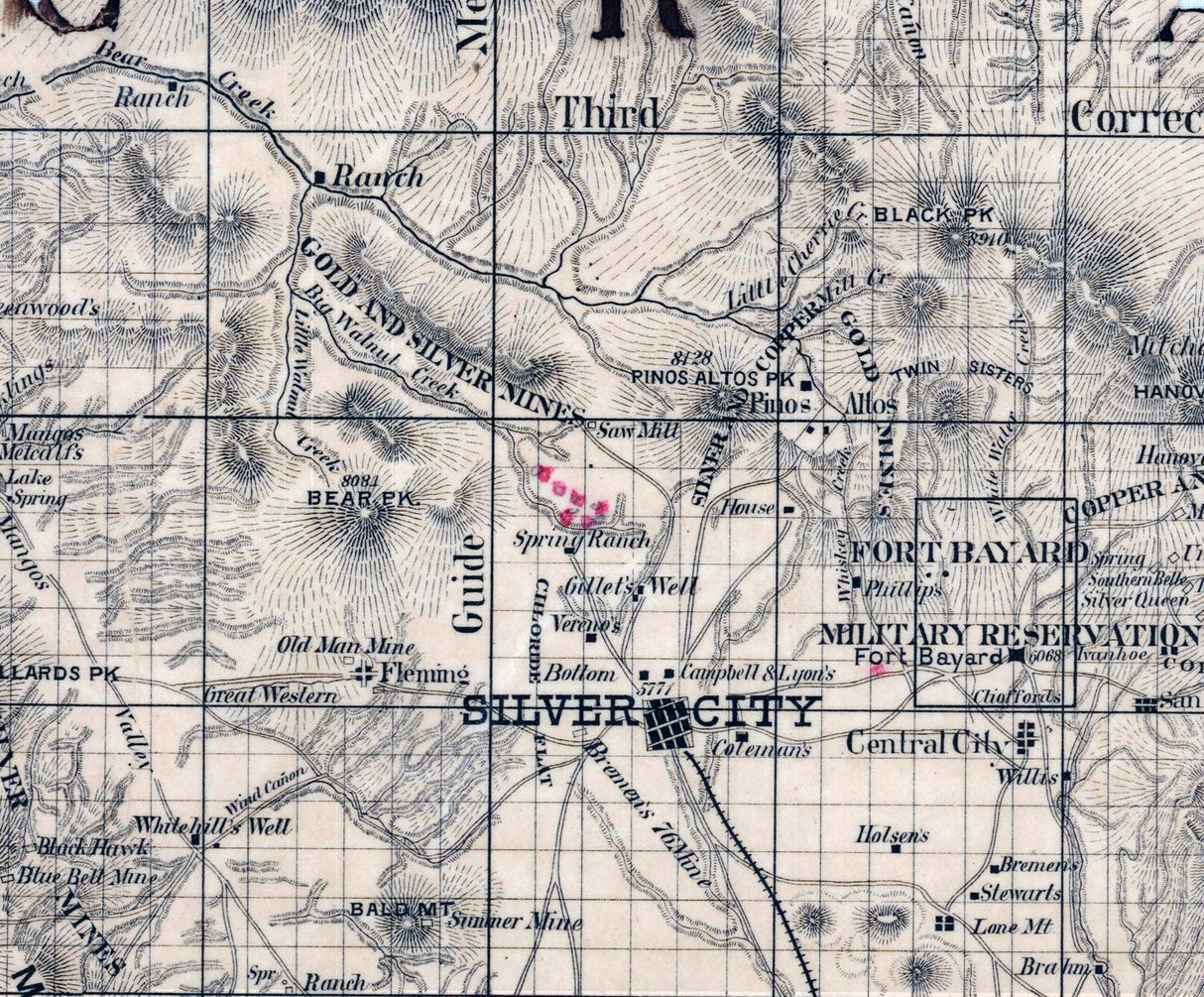 1800s Map of Socorro County and Grant County New Mexico
