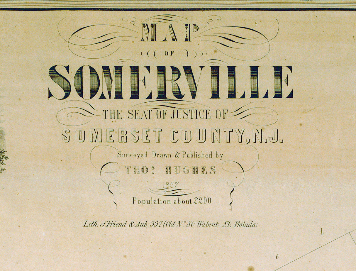 1857 Map of Somerville Somerset County New Jersey