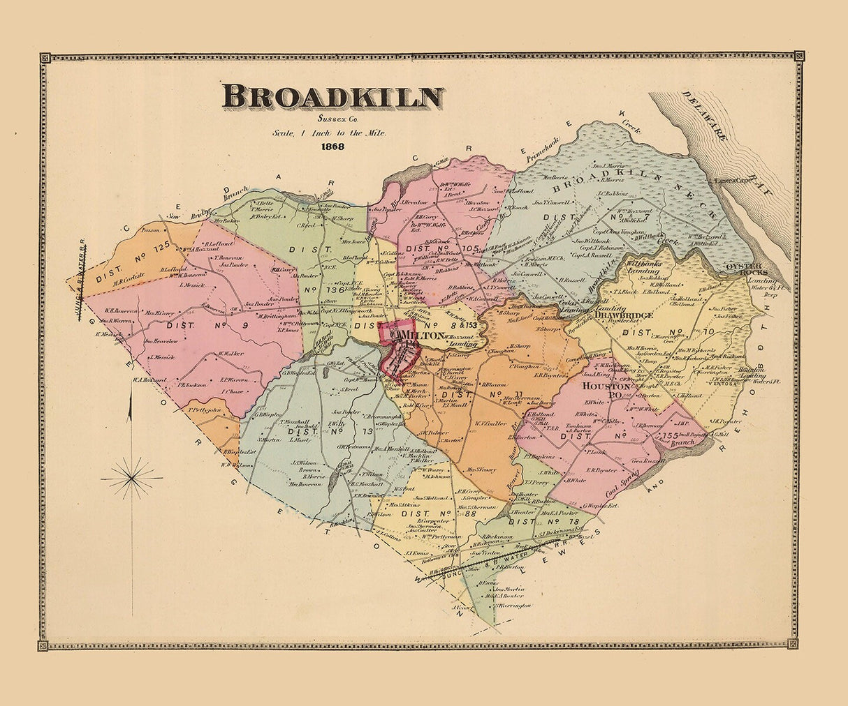 1868 Map of Broadkiln Sussex County Delaware