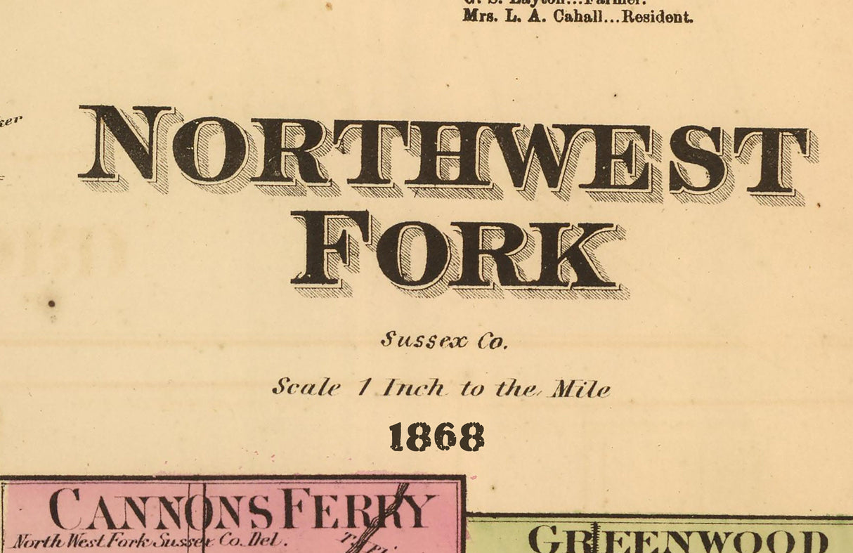 1868 Map of Northwest Fork Sussex County Delaware Seaford