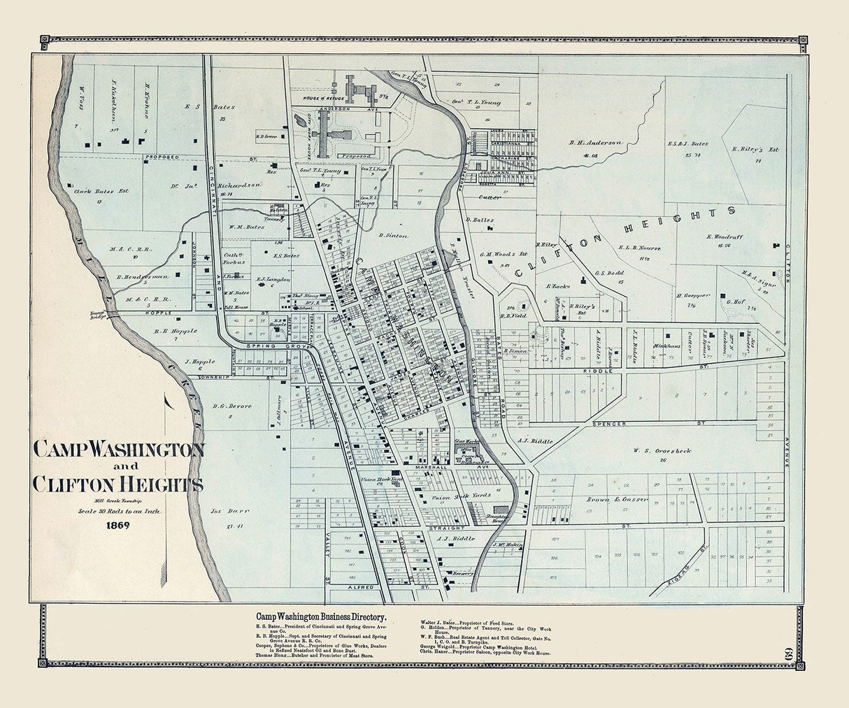 1869 Map of Camp Washington and Clifton Heights Hamilton County Ohio