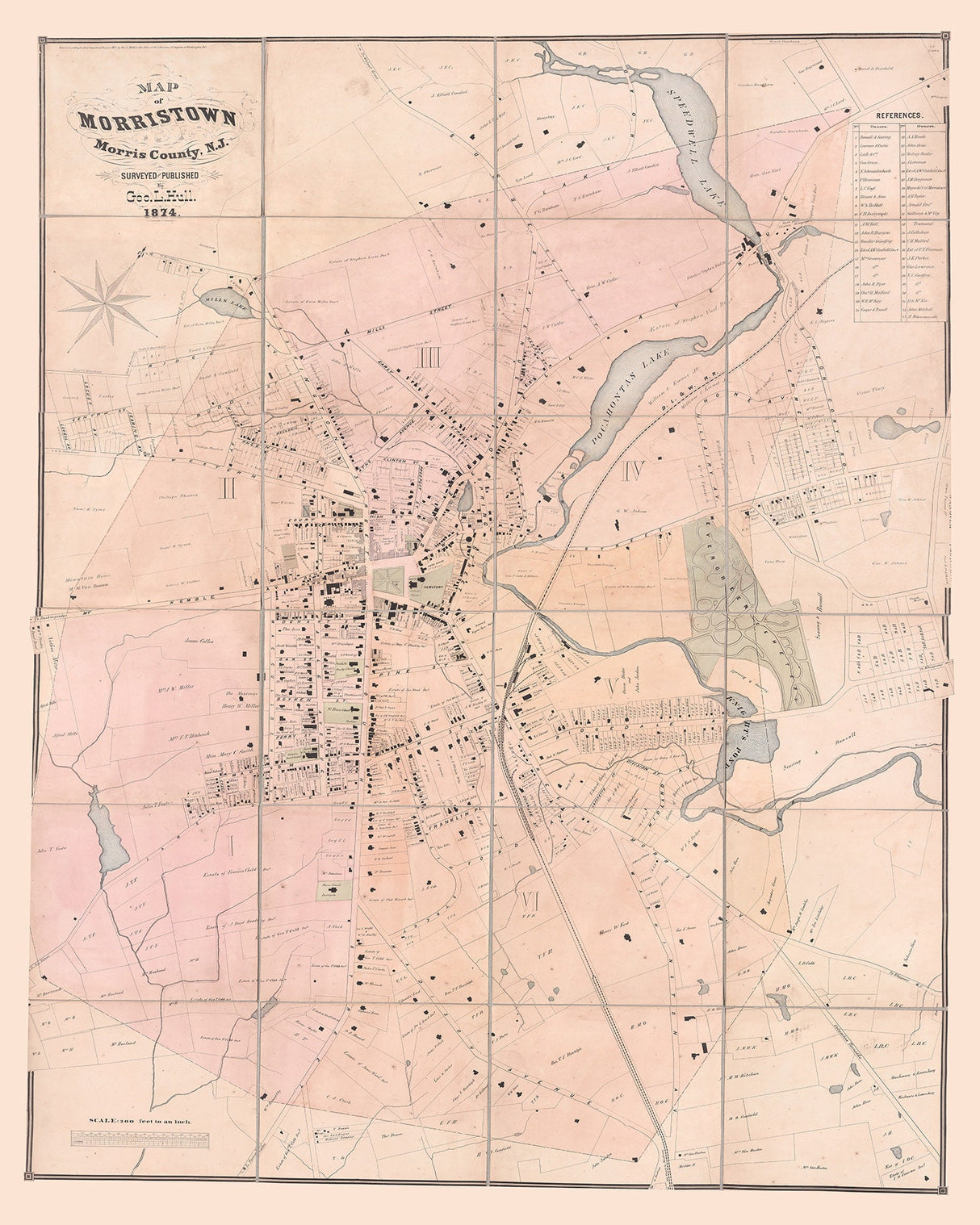 1874 Map of Morristown Morris County New Jersey