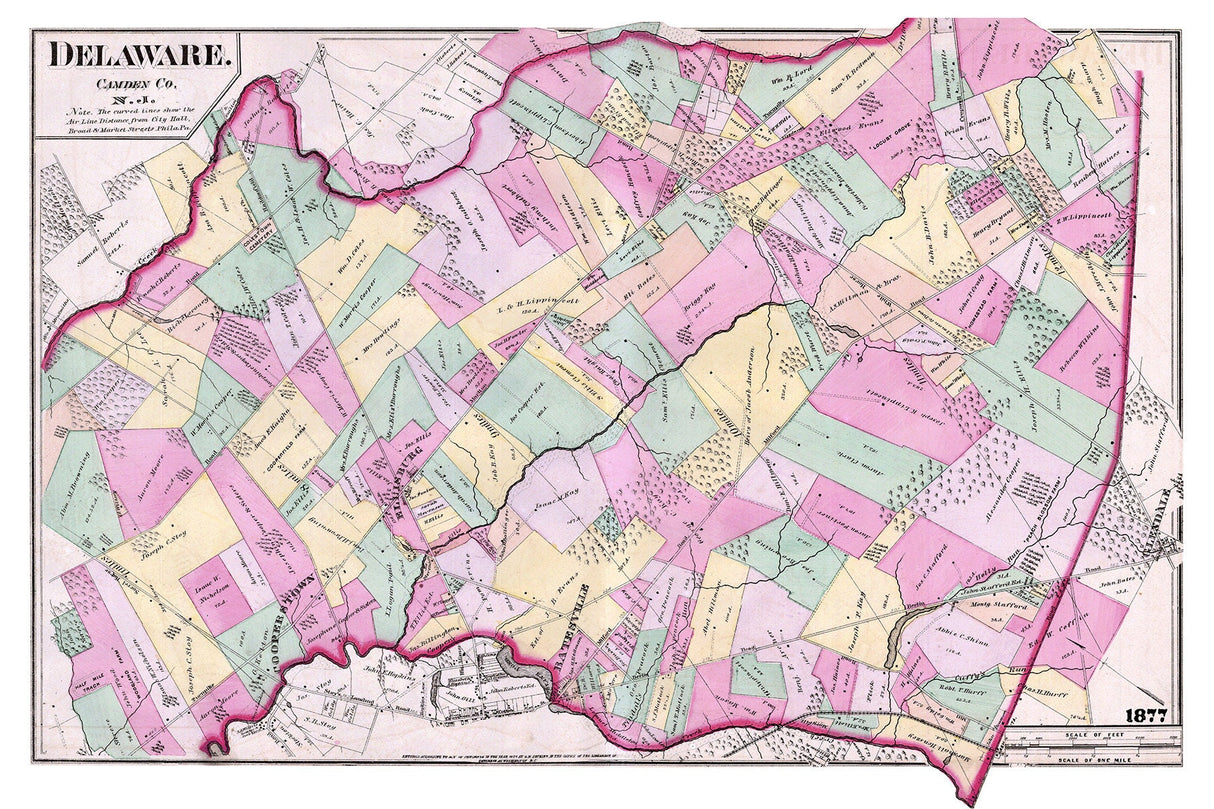 1877 Map of Delaware Camden County New Jersey