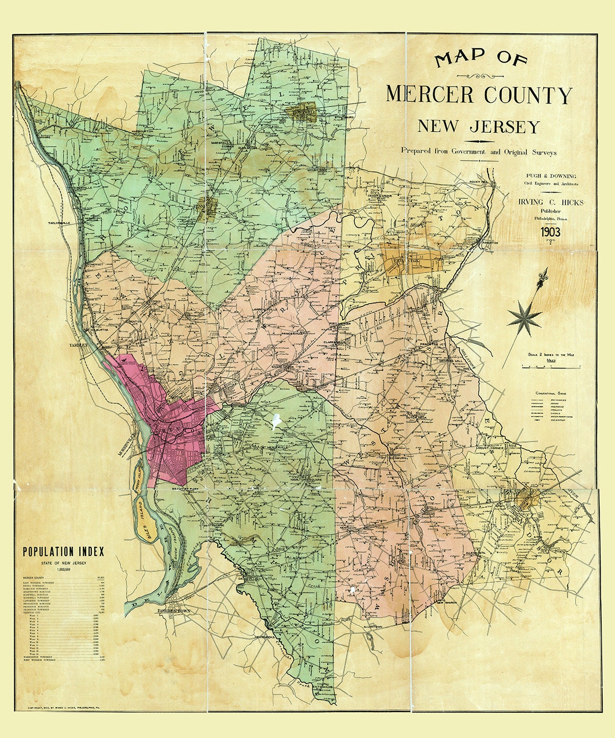 1903 Map of Mercer County New Jersey