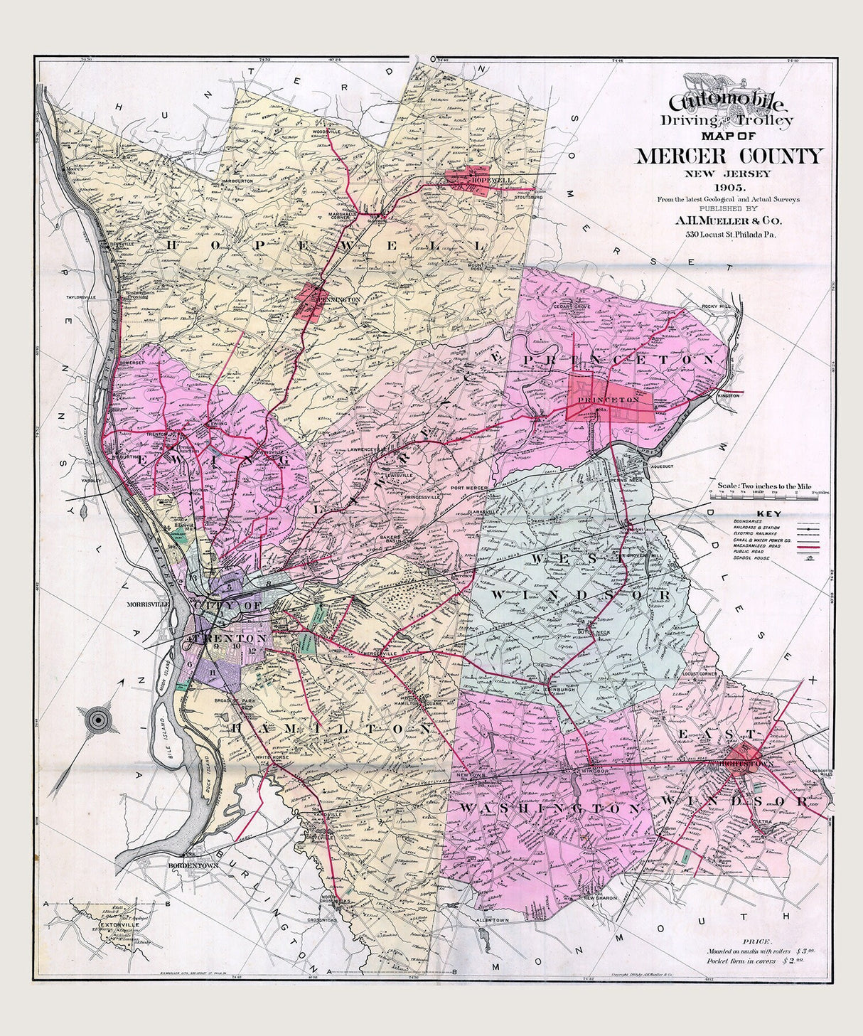 1905 Map of Mercer County New Jersey