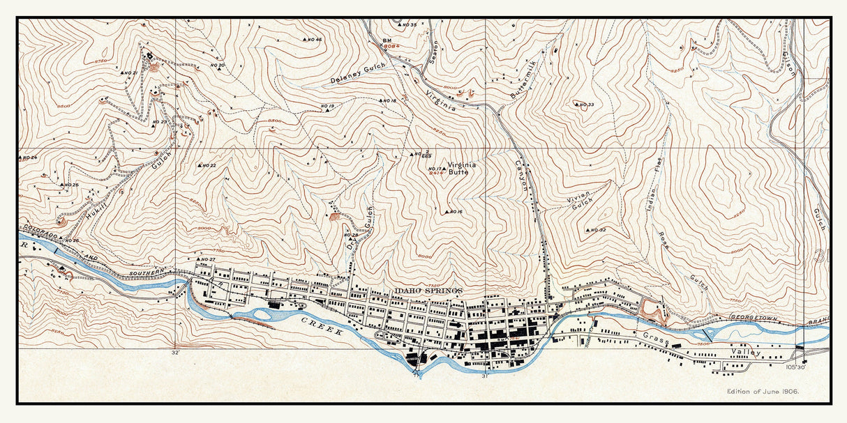 1906 Map of Idaho Springs Clear Creek County Colorado