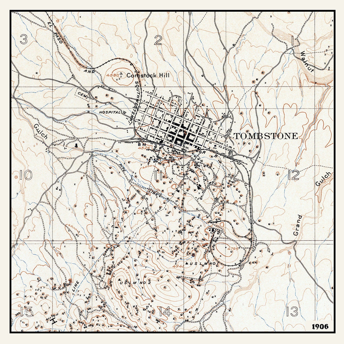 1906 Map of Tombstone Cochise County Arizona