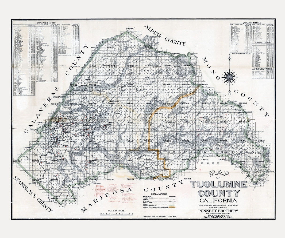 1908 Map of Tuolumne County California