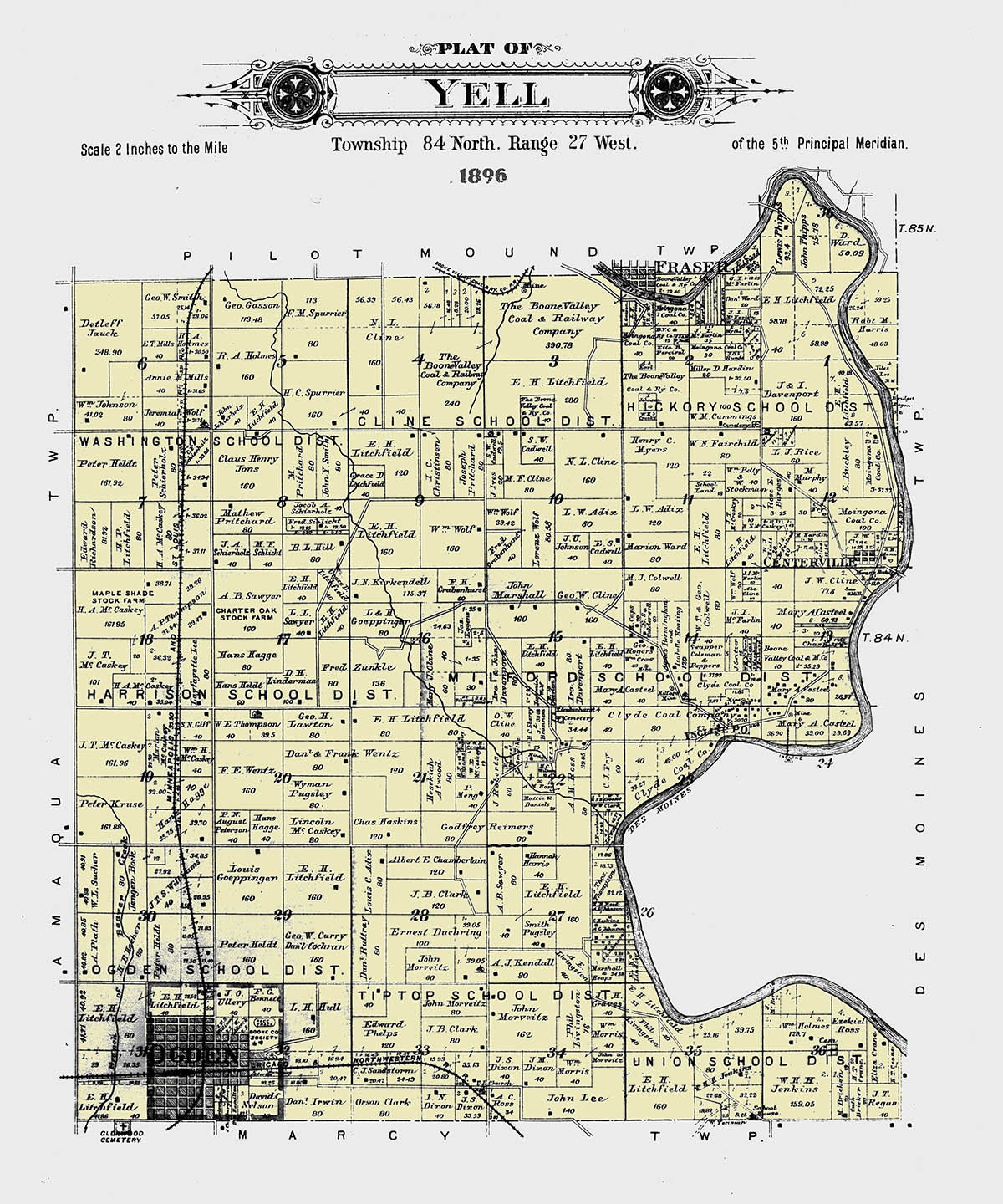 1896 Map of Yell Township Boone County Iowa