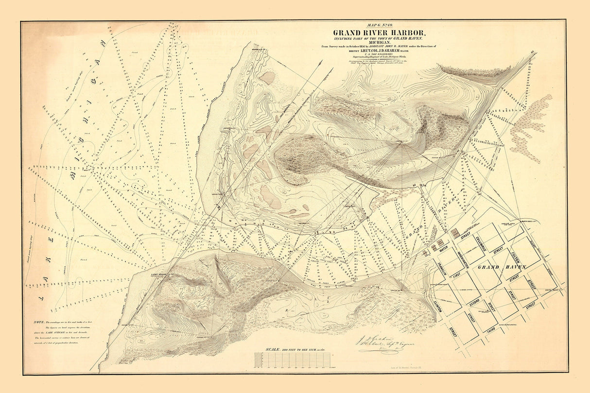 1856 Map of Grand River Harbor Michigan Grand Haven