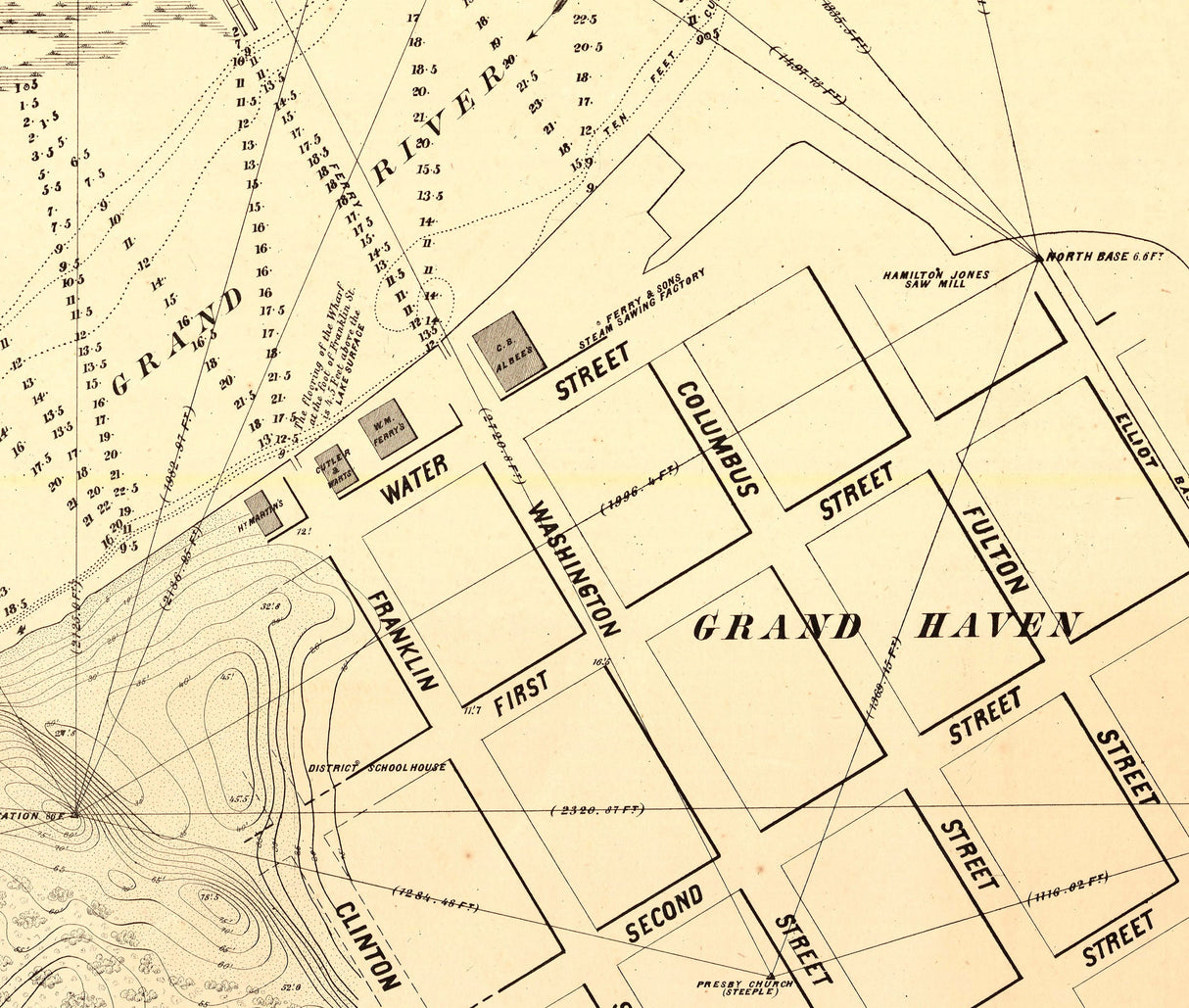 1856 Map of Grand River Harbor Michigan Grand Haven