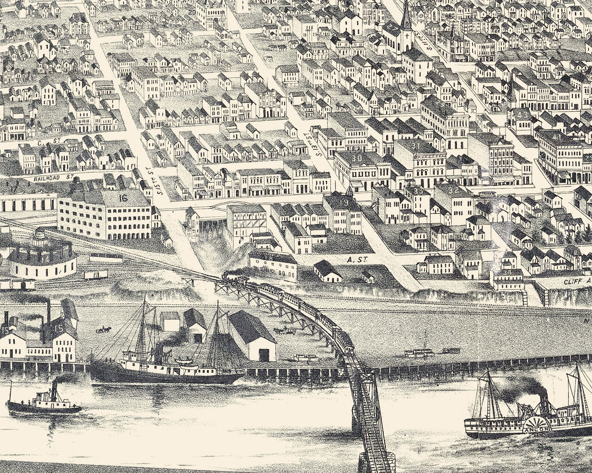 1889 Panoramic Map of Tacoma Washington