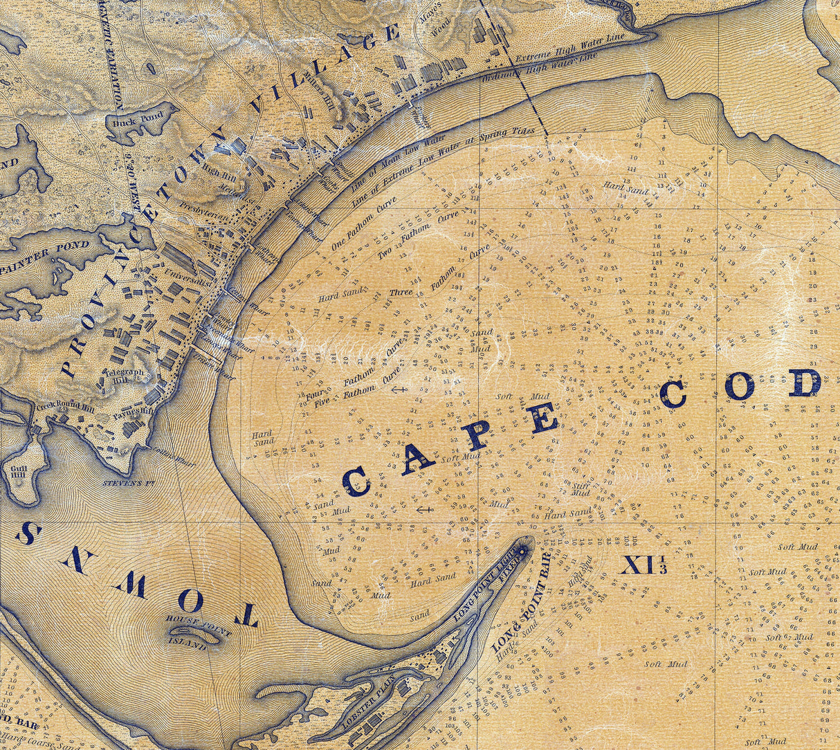 1841 Nautical Chart of Cape Cod Harbor Provincetown Village