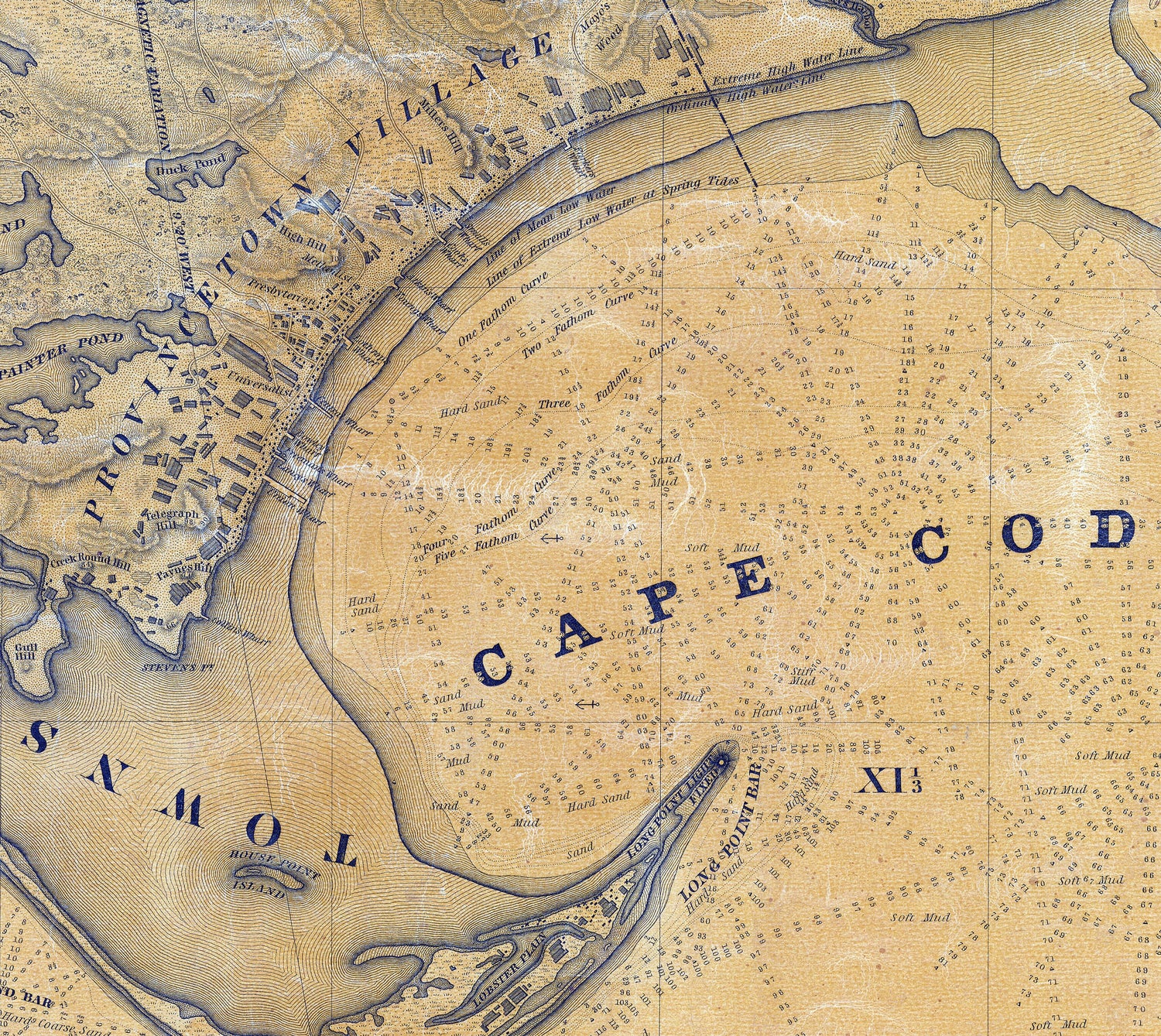 1841 Nautical Chart of Cape Cod Harbor Provincetown Village