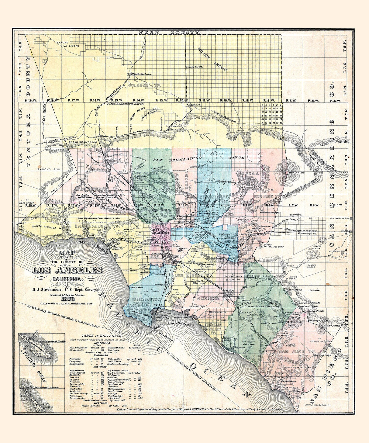 1880 Map of Los Angeles County California