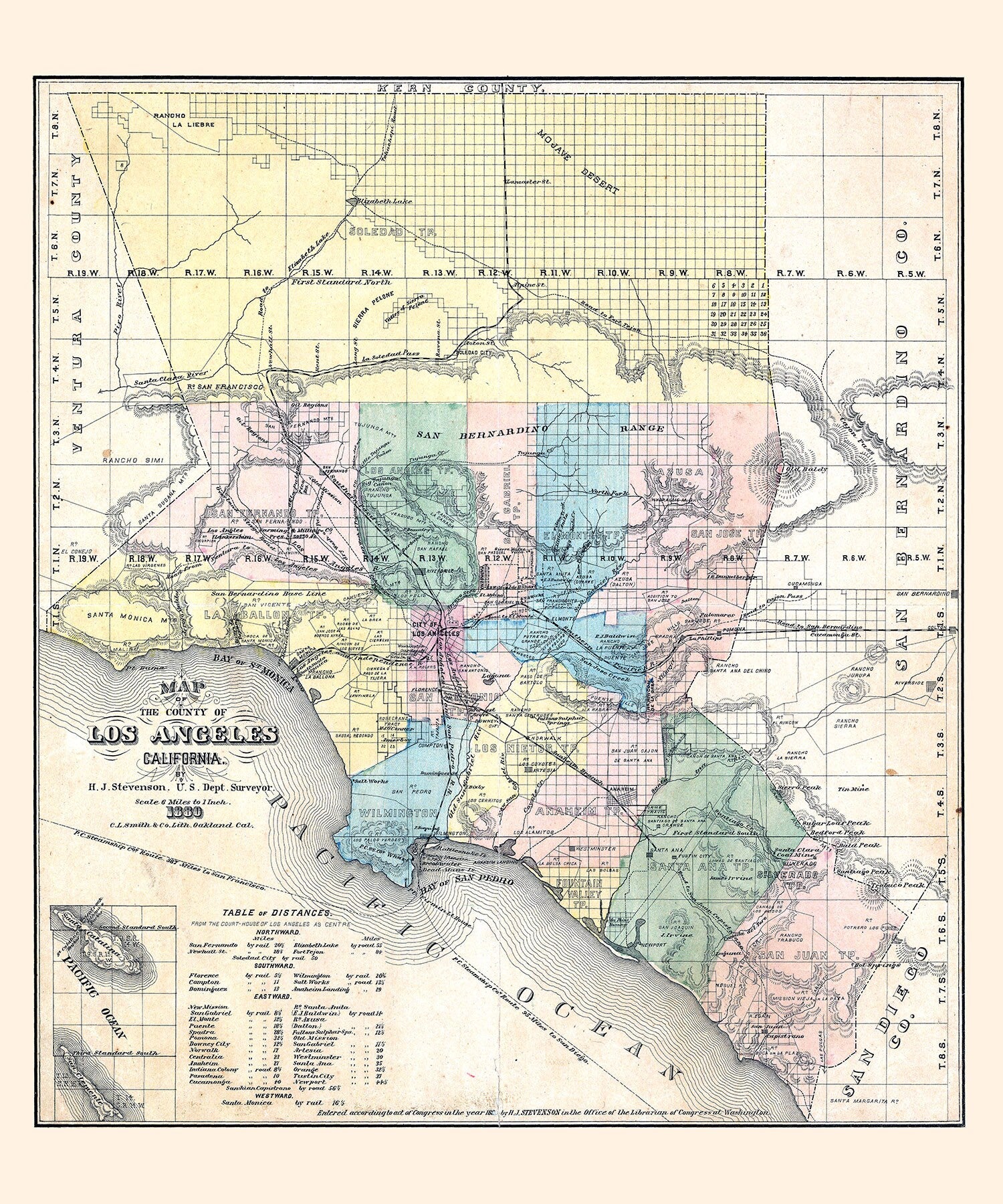 1880 Map of Los Angeles County California