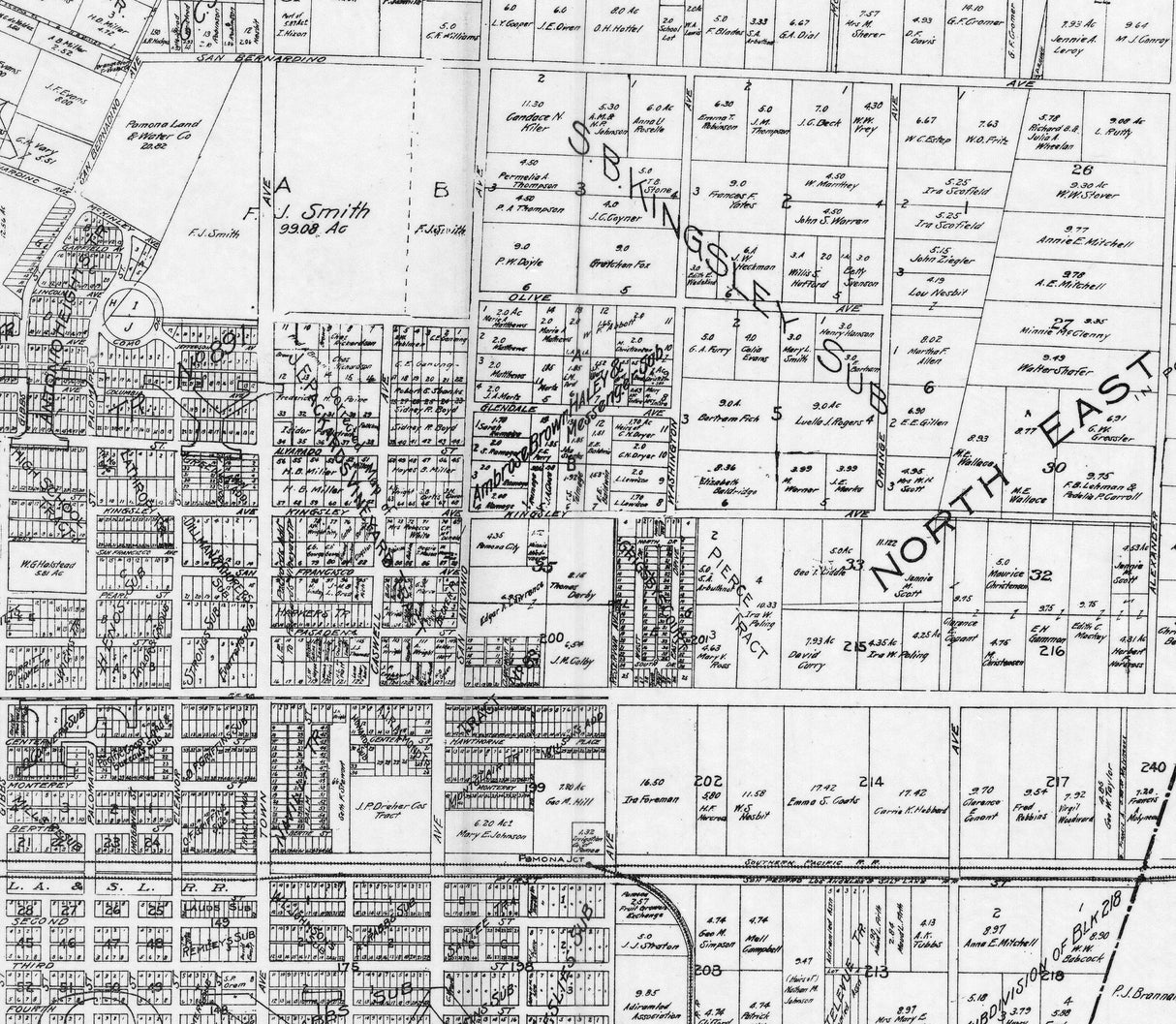 1910 Map of Pomona Claremont and Lordsburg California