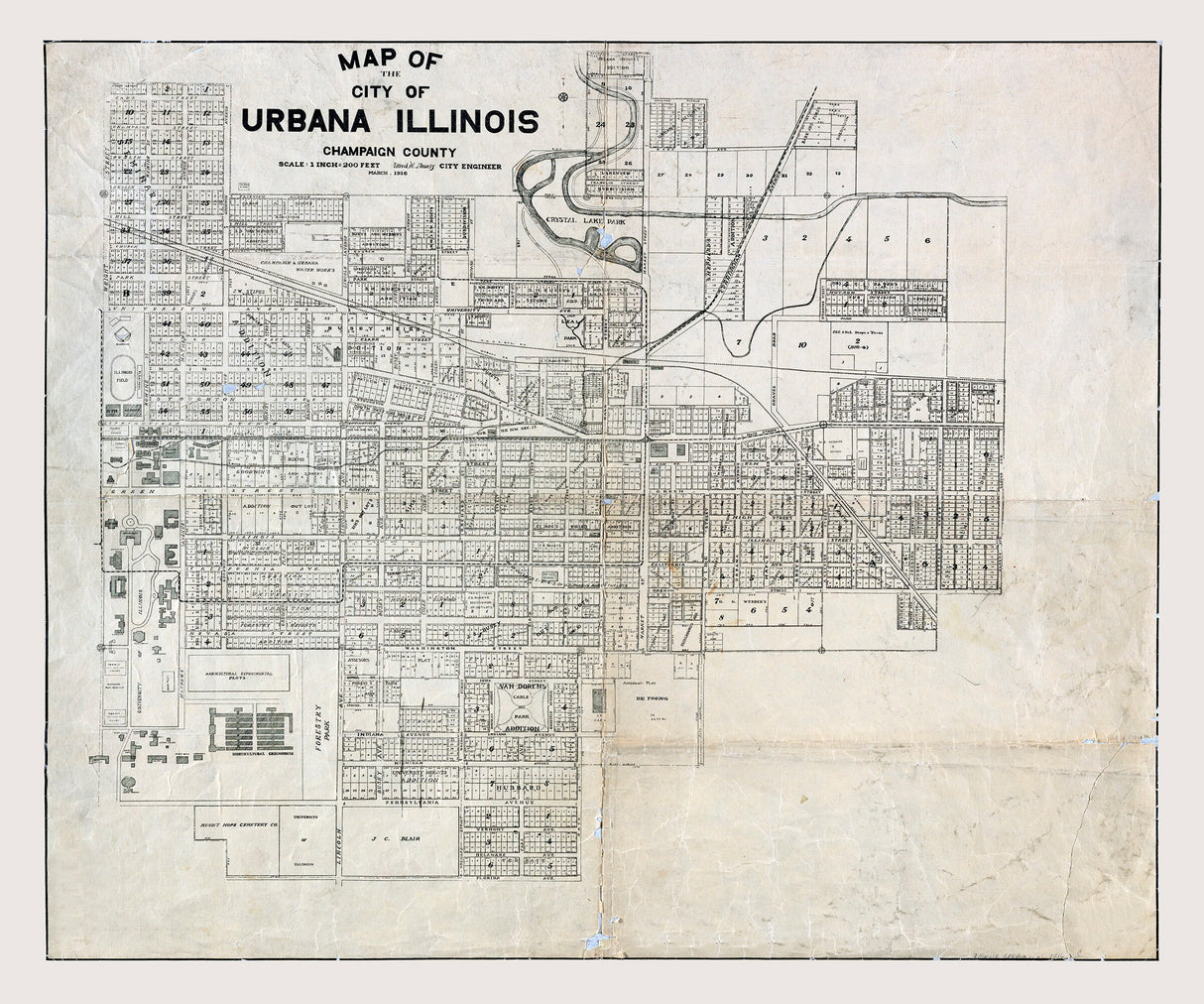 1916 Map of Urbana Illinois