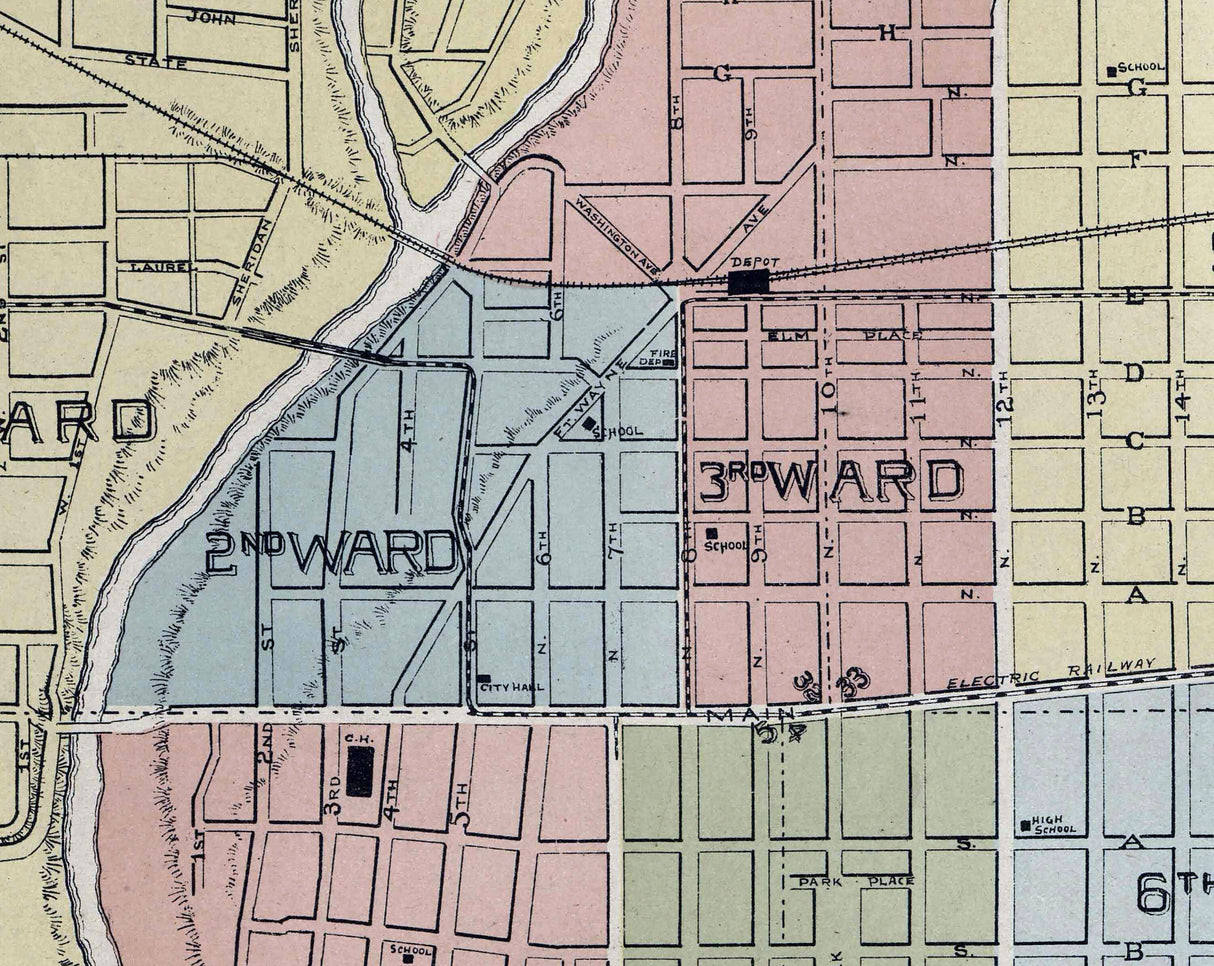 1896 Map of Richmond Wayne County Indiana
