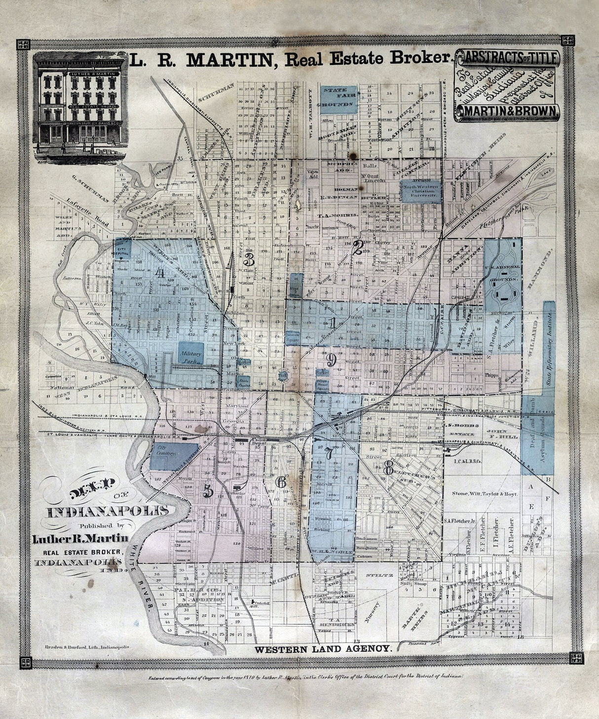 1870 Map of Indianapolis Indiana