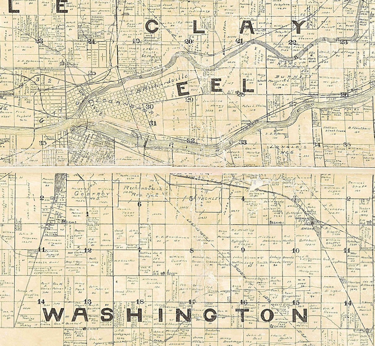 1895 Farm Line Map of Cass County Indiana
