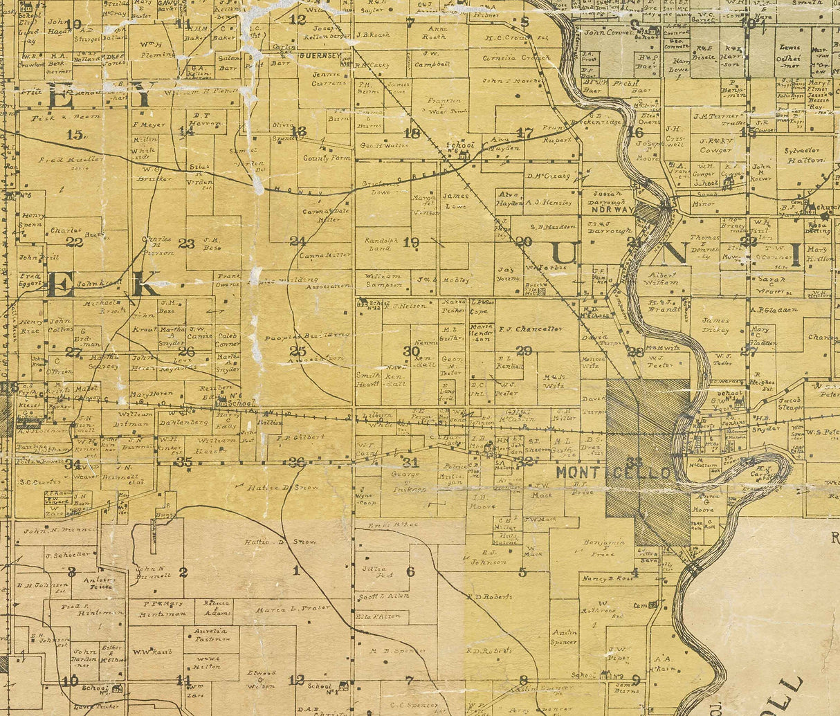 1900 Farm Line Map of White County Indiana