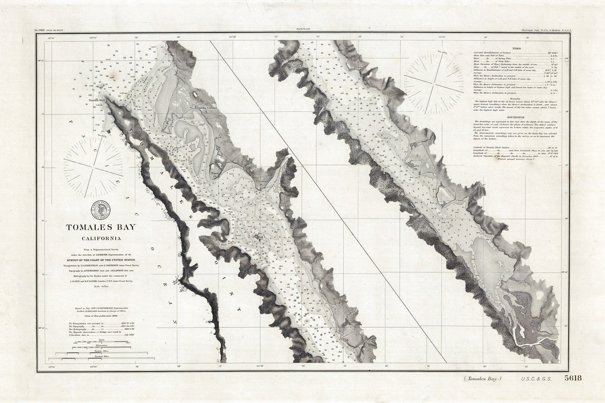 1878 Nautical Chart of Tomales Bay California