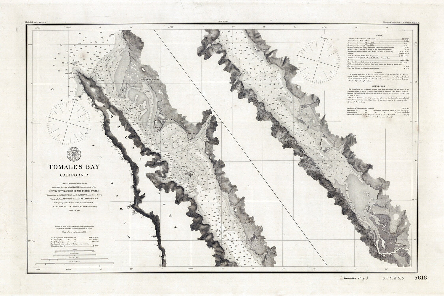 1878 Nautical Chart of Tomales Bay California