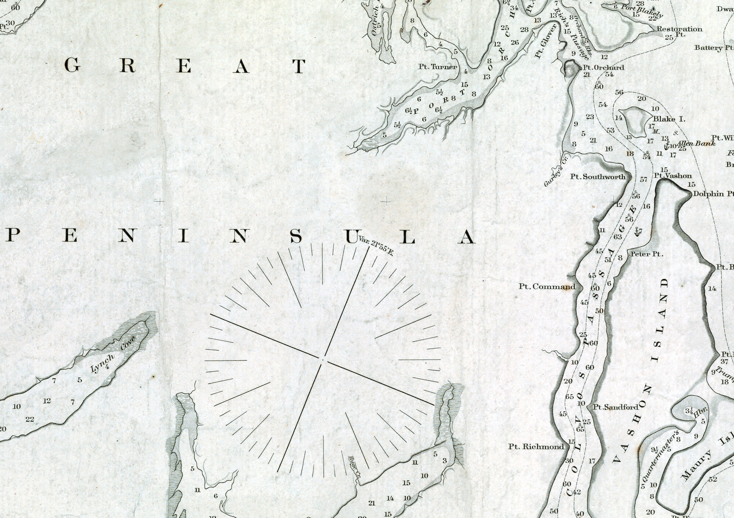 1867 Nautical Chart of Puget Sound Washington