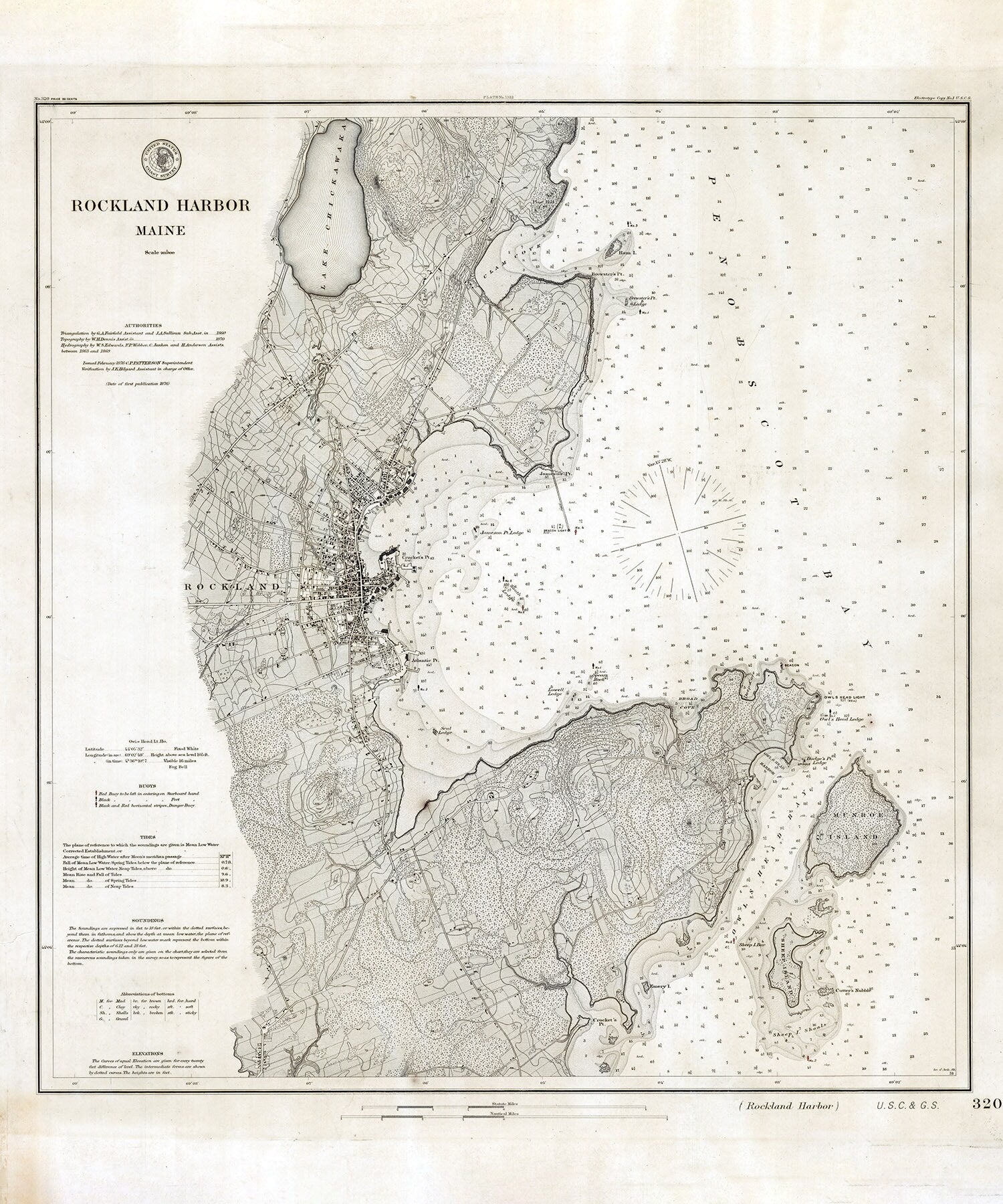 1876 Nautical Chart of Rockland Harbor Maine
