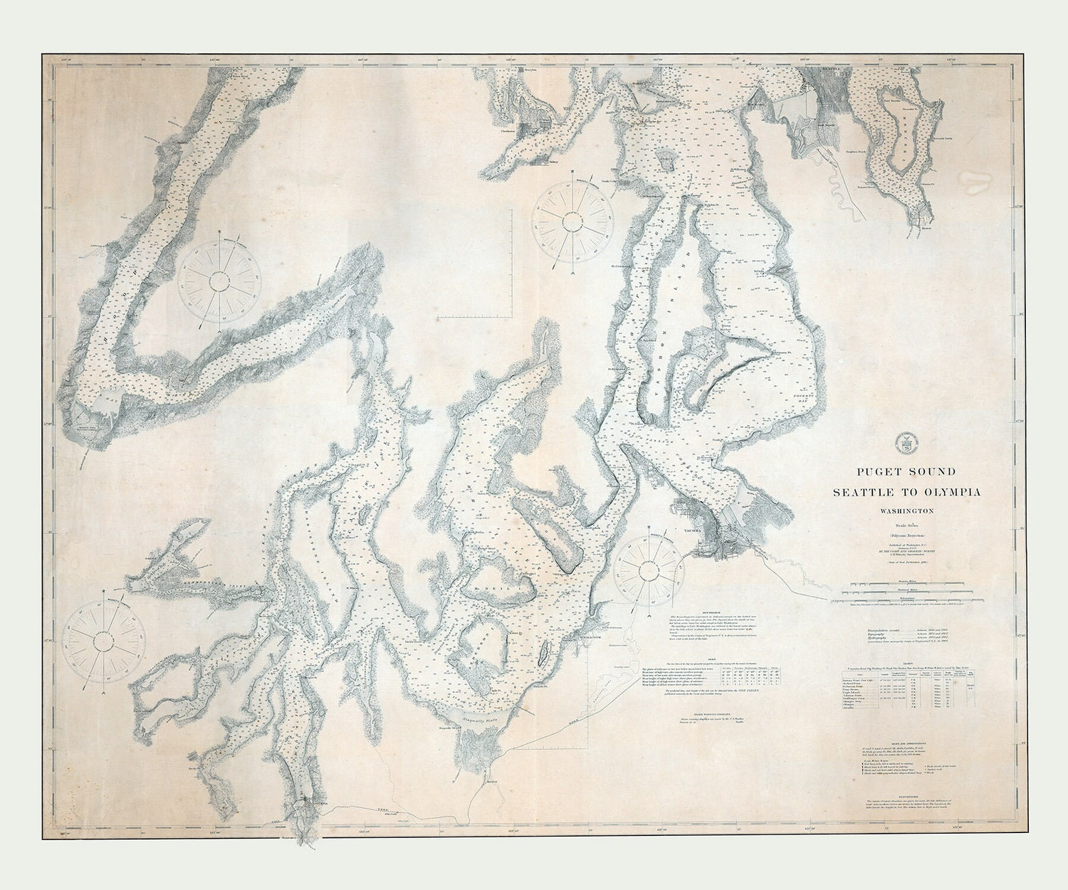 1905 Nautical Chart of Puget Sound Seattle to Olympia Washington