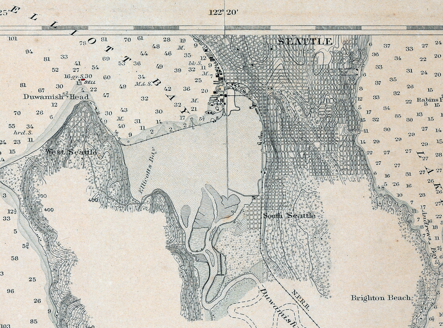 1905 Nautical Chart of Puget Sound Seattle to Olympia Washington