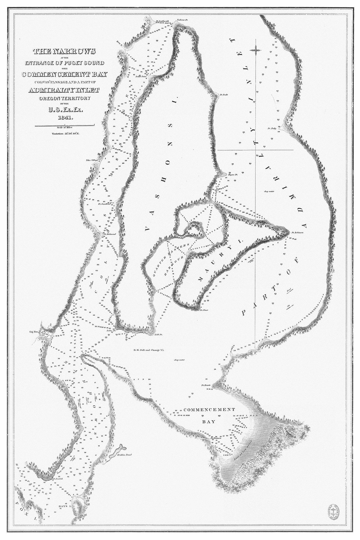 1841 Nautical Chart of The Narrows Puget Sound Tacoma Washington