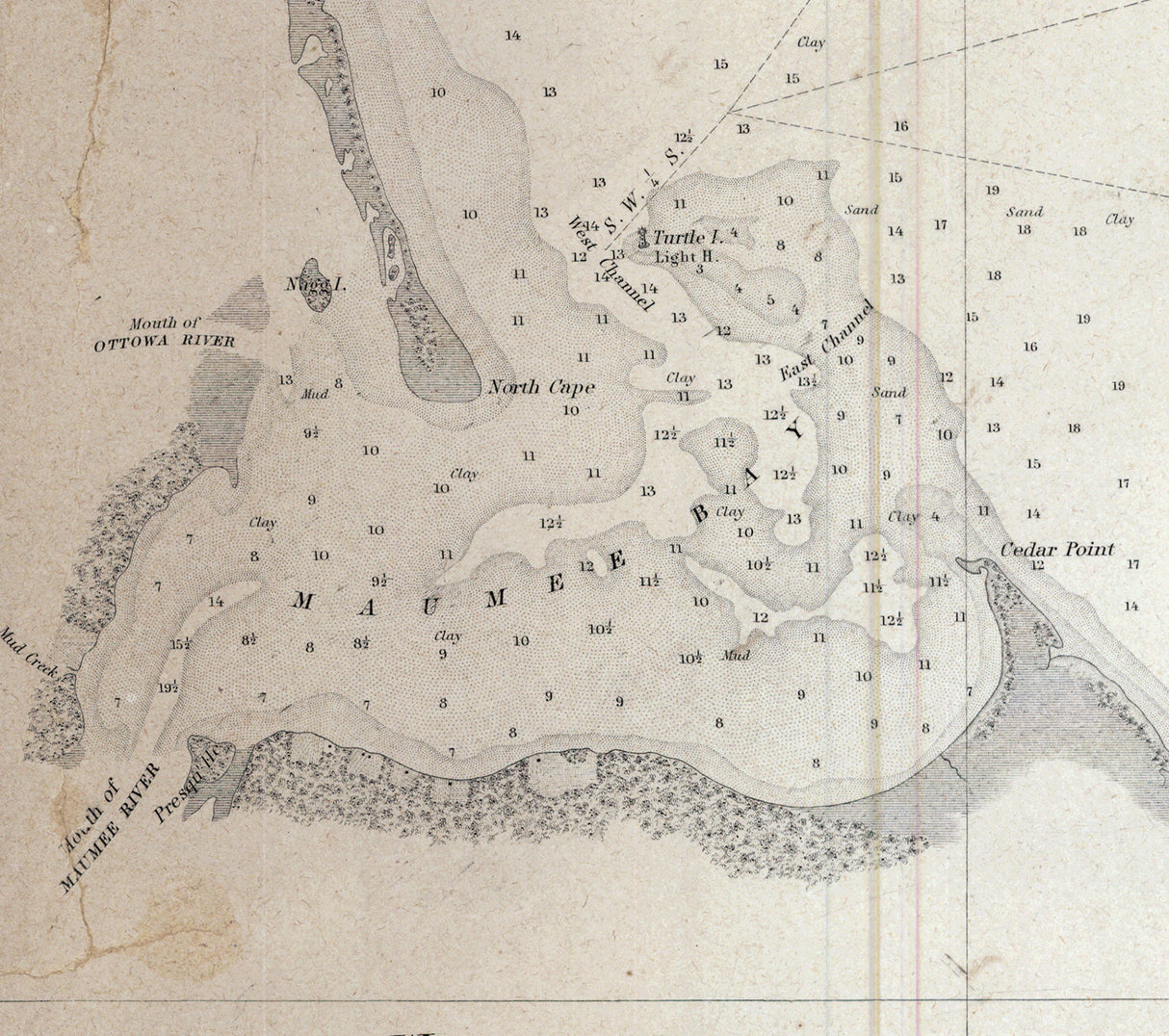 1849 Nautical Chart of West End of Lake Erie and Detroit River