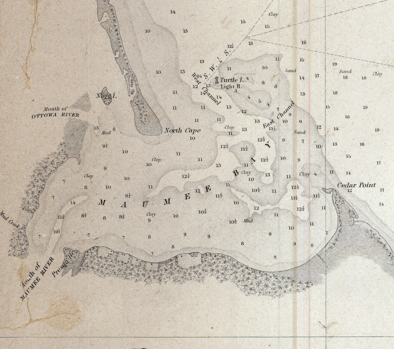 1849 Nautical Chart of West End of Lake Erie and Detroit River