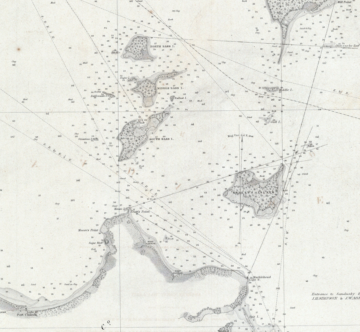 1849 Nautical Chart of West End of Lake Erie and Detroit River