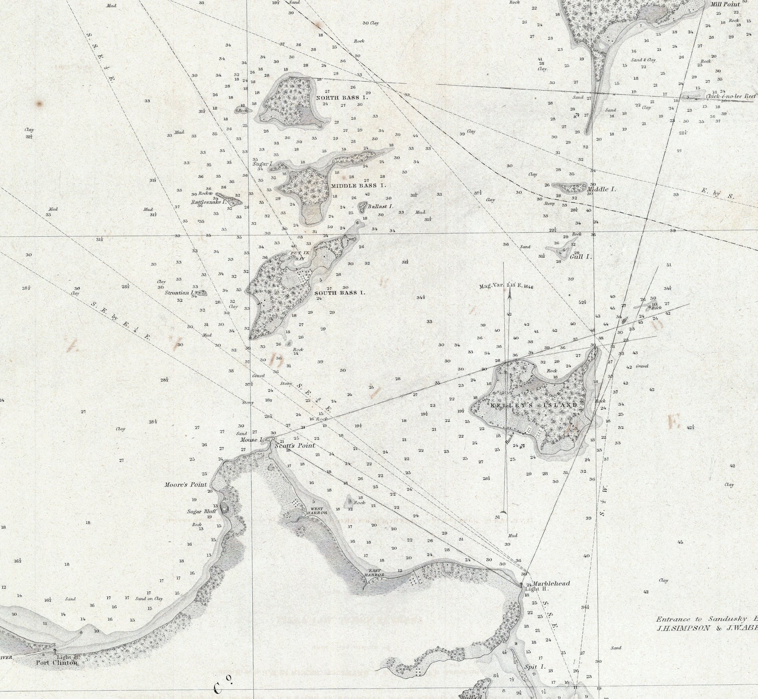 1849 Nautical Chart of West End of Lake Erie and Detroit River