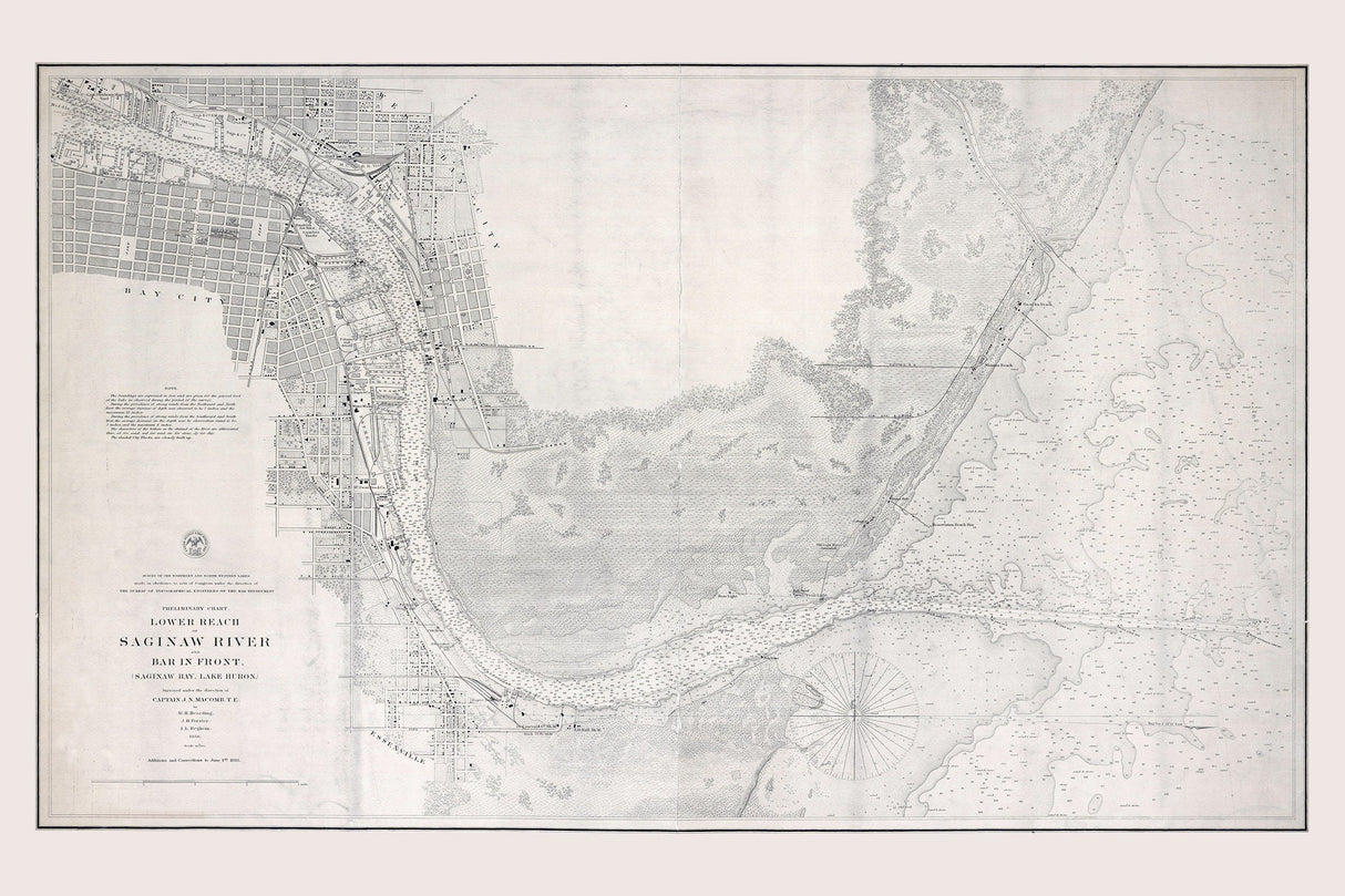 1856 Nautical Chart of Saginaw River and Bar Saginaw Bay Lake Huron