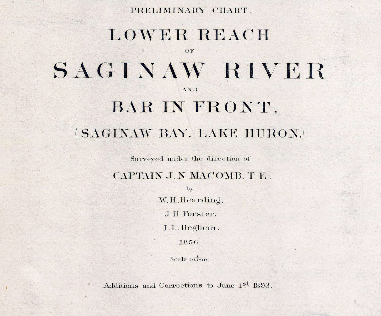 1856 Nautical Chart of Saginaw River and Bar Saginaw Bay Lake Huron