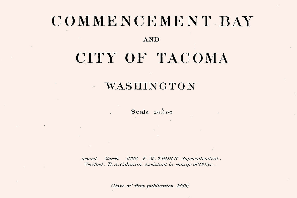1888 Nautical Chart of Commencement Bay and City of Tacoma Washington