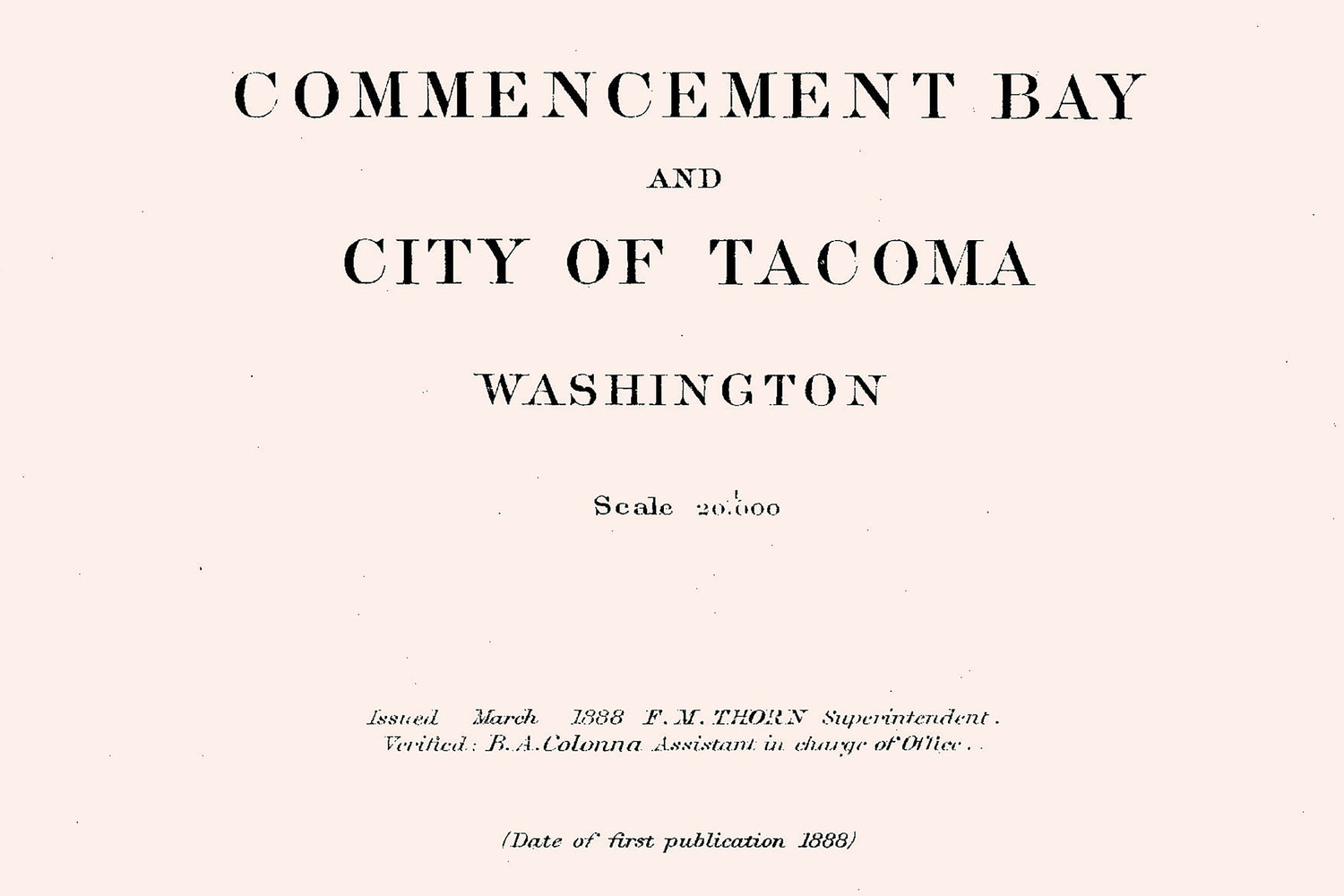1888 Nautical Chart of Commencement Bay and City of Tacoma Washington