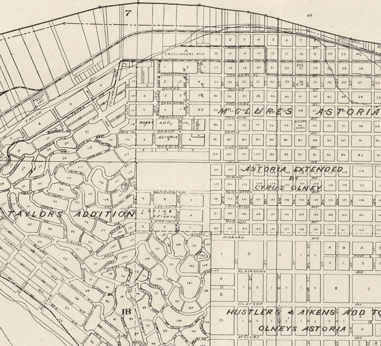1914 Map of Astoria Clatsop County Oregon