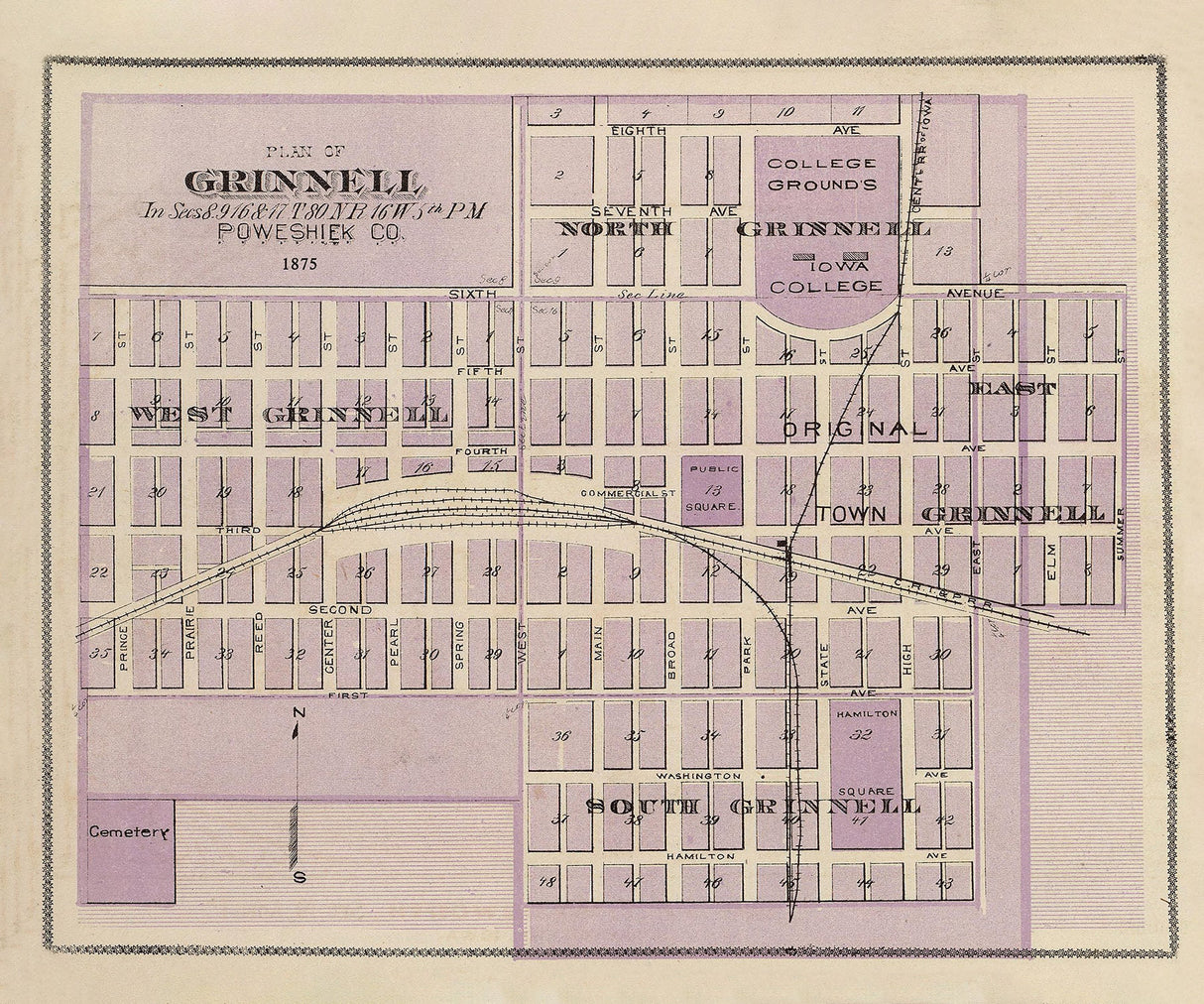 1875 Map of Grinnell Iowa