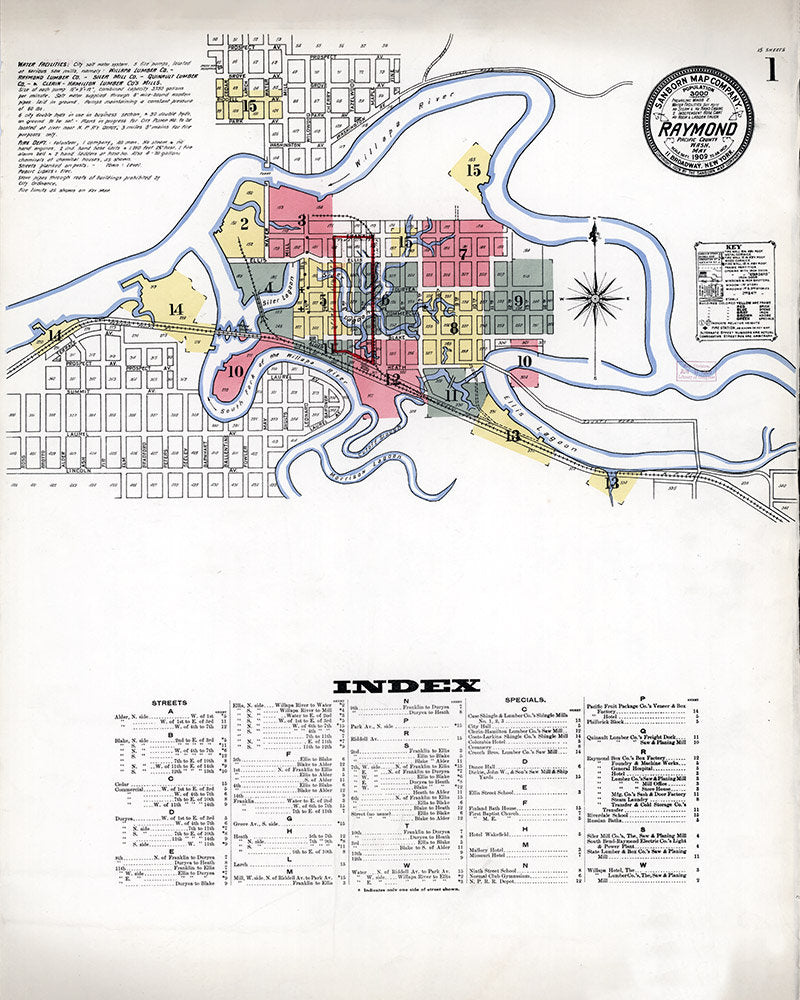 1909 Town Map of Raymond Pacific County Washington