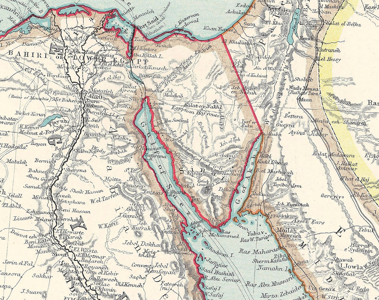 1910 Map of Arabia and the Red Sea Persian Gulf